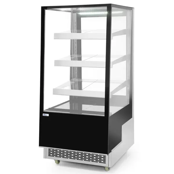Koelvitrine | 300L | RVS/Zwart | 0°C/+6°C | Geforceerd | 4 Niveaus | Wielen (Geremd) | 650x805x1445(h)mm