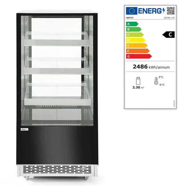Koelvitrine | 300L | RVS/Zwart | 0°C/+6°C | Geforceerd | 4 Niveaus | Wielen (Geremd) | 650x805x1445(h)mm