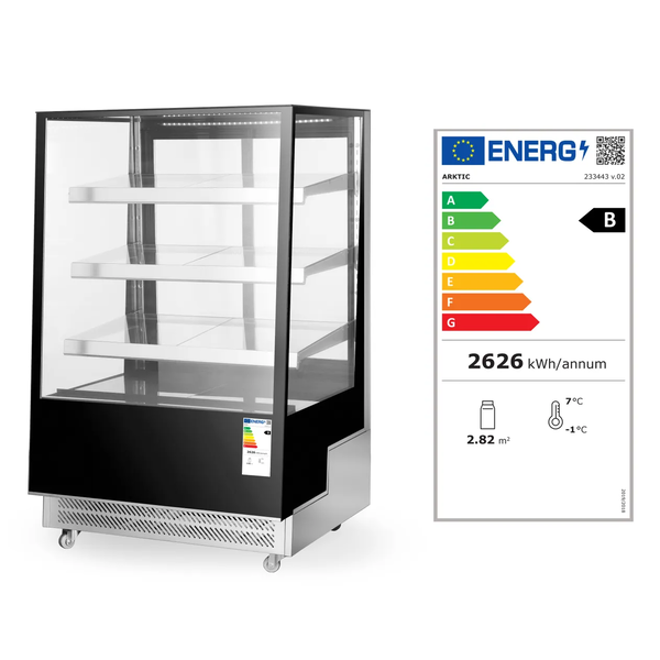 Koelvitrine | 500L | RVS/Zwart | 0°C/+6°C | Geforceerd | 4 Niveaus | Wielen (Geremd) | 900x805x1445(h)mm