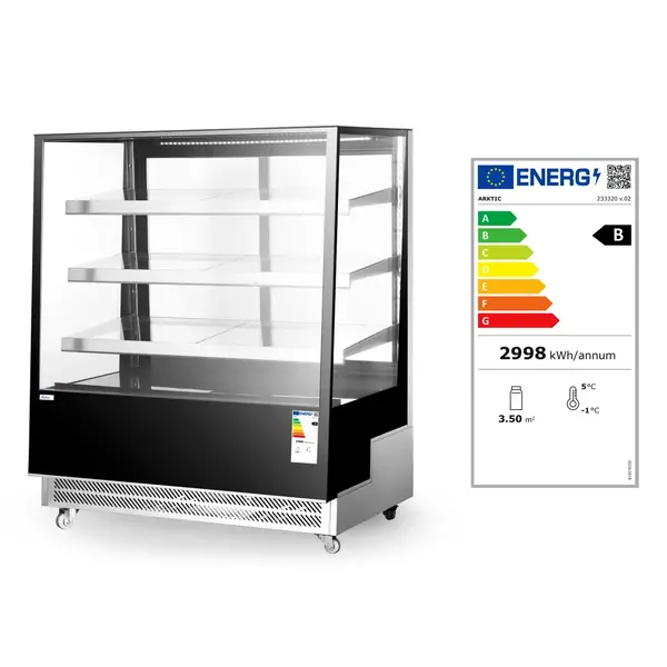 Koelvitrine | 650L | RVS/Zwart | 0°C/+6°C | Geforceerd | 4 Niveaus | Wielen (Geremd) | 1200x805x1445(h)mm