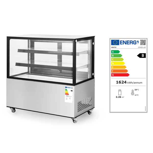 Koelvitrine | 410L | RVS/Zwart | 0°C/+6°C | Geforceerd | 3 Niveaus | Wielen (Geremd) | 1215x675x1210(h)mm