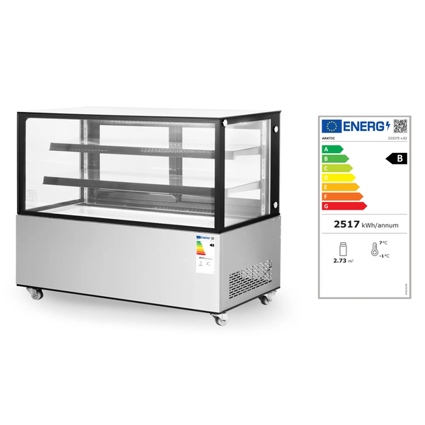Koelvitrine | 510L | RVS/Zwart | 0°C/+6°C | Geforceerd | 3 Niveaus | Wielen (Geremd) | 1515x675x1210(h)mm