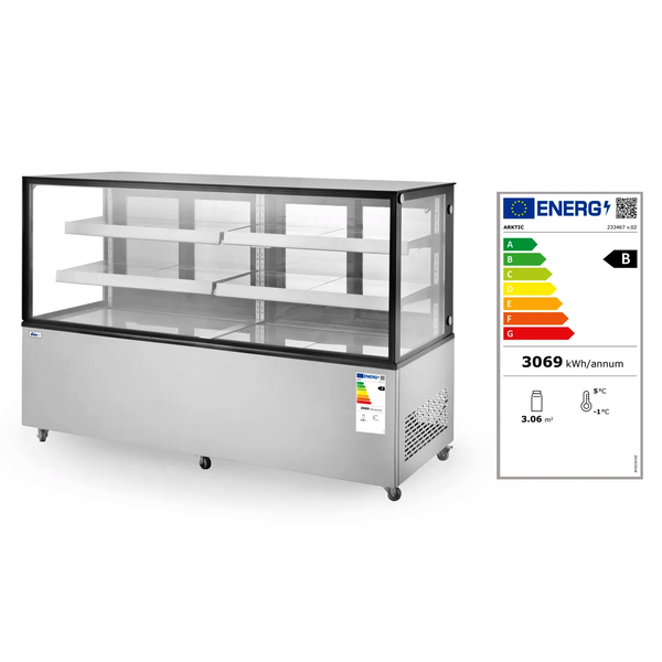 Koelvitrine | 610L | RVS/Zwart | 0°C/+6°C | Geforceerd | 3 Niveaus | Wielen (Geremd) | 1815x675x1210(h)mm