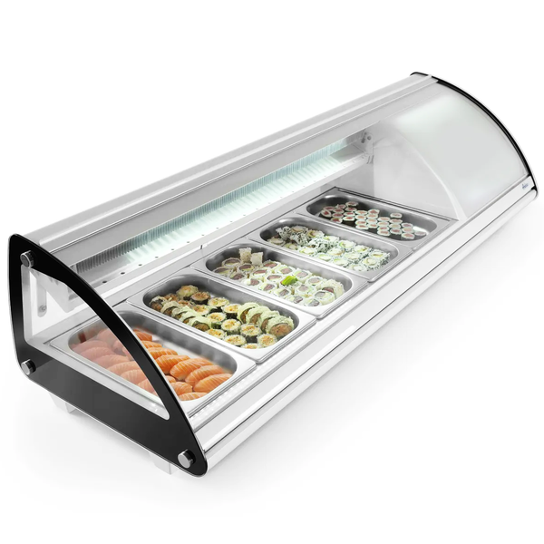Sushivitrine | Wit/Zwart | 5x 1/3 GN | 0°C/+6°C | Statisch | Compressor Rechts | 1307x450x330(h)mm