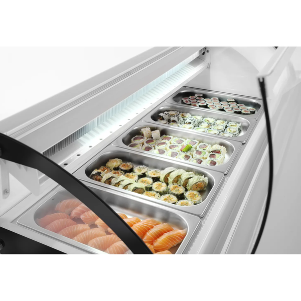 Sushivitrine | Wit/Zwart | 5x 1/3 GN | 0°C/+6°C | Statisch | Compressor Rechts | 1307x450x330(h)mm