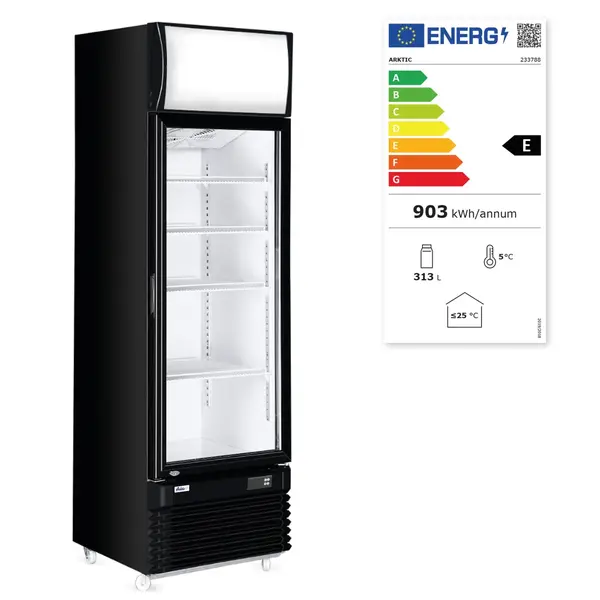 Koelkast | 313L | Zwart | +2°C/+10°C | Geforceerd | 0.3kW | Wielen (Geremd) | 620x669x1965(h)mm