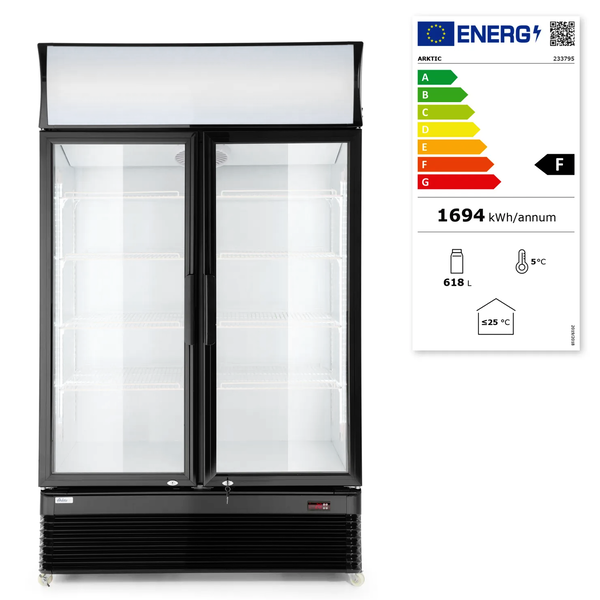 Koelkast | 618L | Zwart | +2°C/+10°C | Geforceerd | Draaideuren | Wielen (Geremd) | 1120x595x1965(h)mm