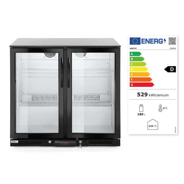 Barkoelkast | 200L | Zwart | +2°C/+10°C | Geforceerd | 0.16kW | Klapdeuren | 900x500x900(h)mm