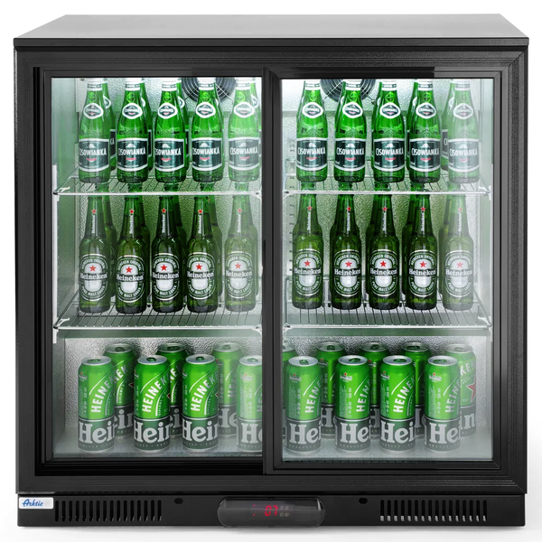 Barkoelkast | 197L | Zwart | +2°C/+10°C | Geforceerd | 0.16kW | Schuifdeuren | 900x500x900(h)mm
