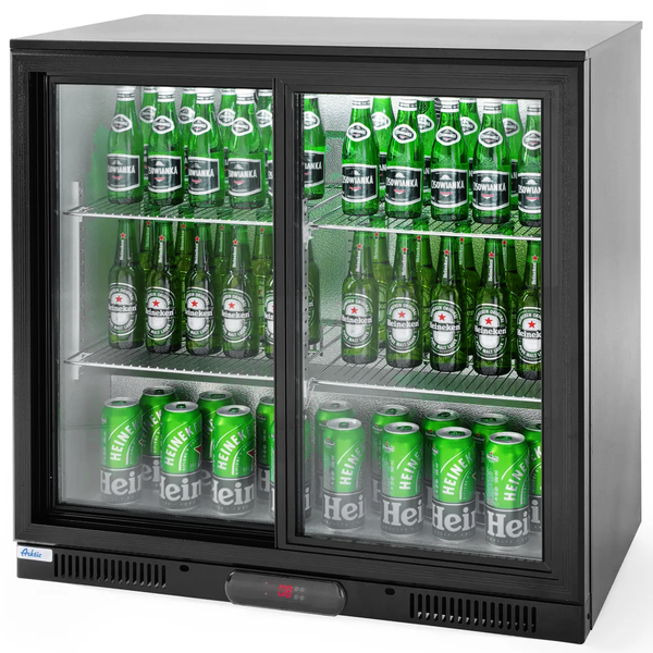 Barkoelkast | 197L | Zwart | +2°C/+10°C | Geforceerd | 0.16kW | Schuifdeuren | 900x500x900(h)mm