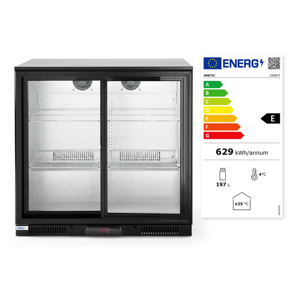 Barkoelkast | 197L | Zwart | +2°C/+10°C | Geforceerd | 0.16kW | Schuifdeuren | 900x500x900(h)mm
