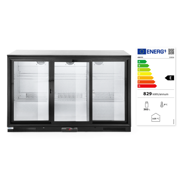 Barkoelkast | 303L | Zwart | +2°C/+10°C | Geforceerd | 0.22kW | Schuifdeuren | 1335x500x900(h)mm
