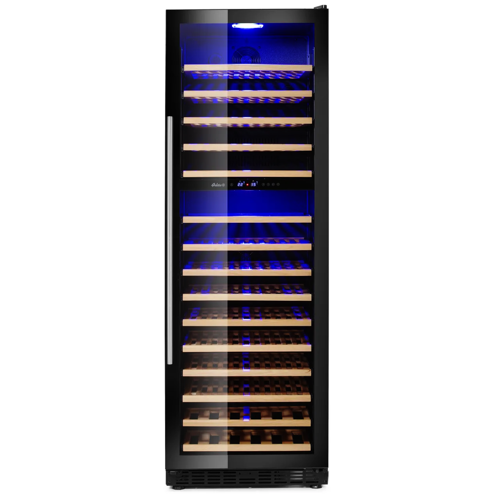 Wijnkoelkast | 447L (160x 75cl) | Zwart | 2 Zones | +5°C/+22°C | Geforceerd | 0.15kW | 595x685x1795(h)mm