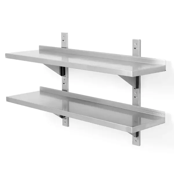 Wandschap | RVS | 2 Niveaus | Verstelbare Hoogte | Diepte 300 | Hoogte 600 | Breedte 800-1400 | Incl. Bevestiging