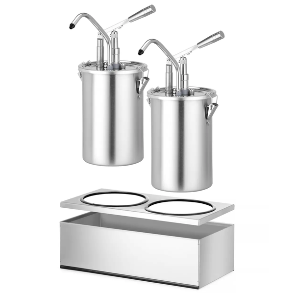 Sausdispenserset | RVS | 2x 5L | Portie 35ml | Incl. Houder | 400x200x440(h)mm