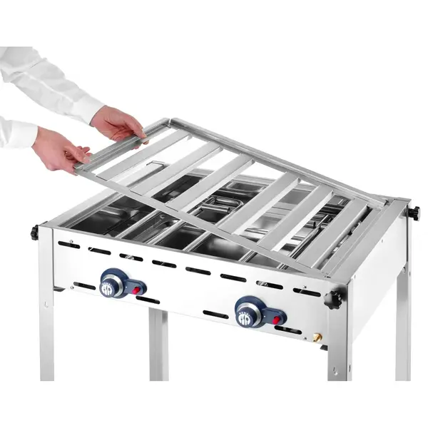 Barbecue | GreenFire | Propaangas | 2 Roosters (2x 1/1 GN) | 2 Branders | 11.6kW | Windkap | 740x612x825(h)mm