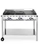 HENDI Barbecue | GreenFire | Propaangas | 2 Roosters + 1 Bakplaat (3x 1/1 GN) | 3 Branders | 17.4kW | Windkap | Wielen | 1078x612x825(h)mm 