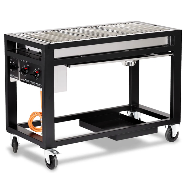 Lavasteen Barbecue | EUROPA | Propaangas | Roosters (1100x500) | 3 Branders | 21.6kW | Wielen (Geremd) | 1260x580x900(h)mm