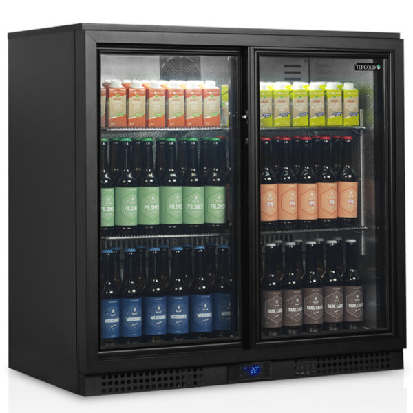 Barkoelkast | SERIE BA | Energiezuinig | 196L | Zwart | +2°C/+10°C | Geforceerd | Schuifdeuren | 900x520x900(h)mm