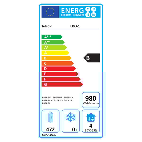 Koelkist | EBC | Wit | 476L | +3°C/+10°C | Statisch | Kanteldeksel | Wielen | 1706x696x857(h)mm