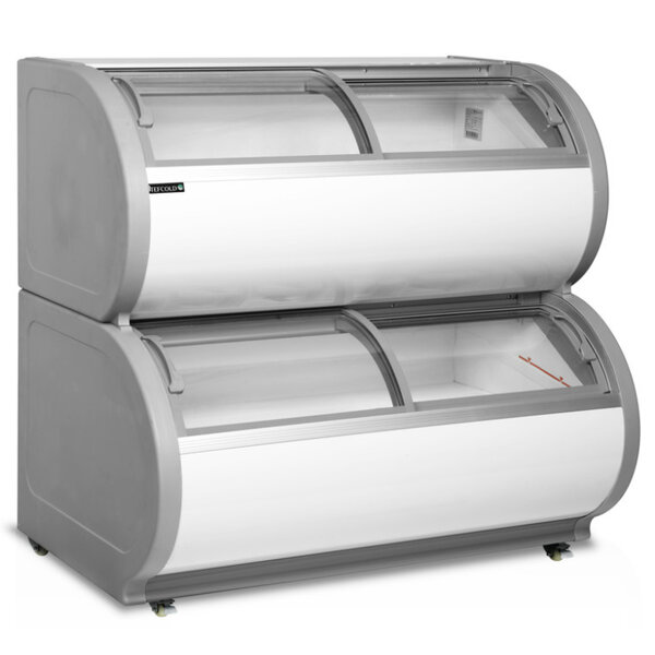 Supermarkt Vrieskist | 450L | Grijs/Wit | -15°C/-21°C | Statisch | Schuifdeksels | 2 Etages | 1210x790x1213h)mm