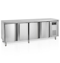 Tefcold Koelwerkbank | 480L | 4 Deuren | -2°C/+10°C | Geforceerd | 0.3kW | Werkblad Afneembaar | 2230x600x880(h)mm 
