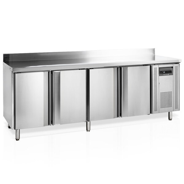 Koelwerkbank | 480L | 4 Deuren | -2°C/+10°C | Geforceerd | 0.3kW | Achteropstand | Werkblad Afneembaar | 2230x600x880/980(h)mm