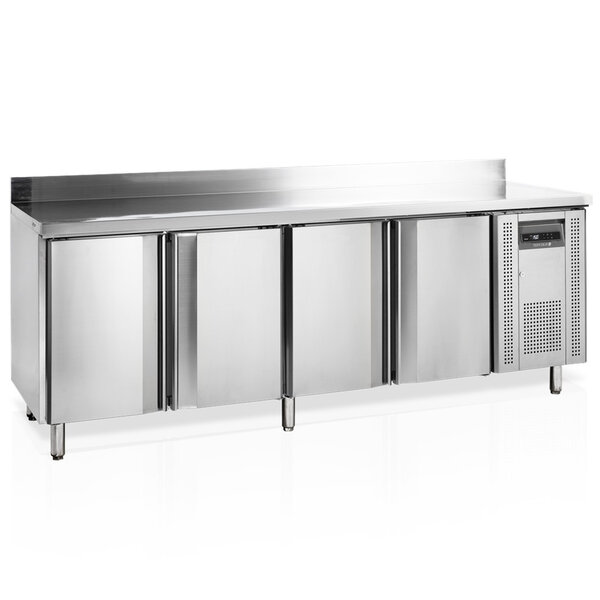 Koelwerkbank | 553L | 4 Deuren (1/1 GN) | -2°C/+10°C | Geforceerd | 0.3kW | Achteropstand | Werkblad Afneembaar | 2230x700x880/980(h)mm