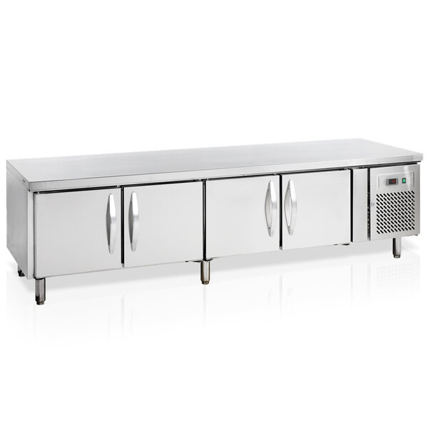 Koelwerkbank | Laag Model | 370L | 4 Deuren (1/1 GN) | -2°C/+8°C | Geforceerd | 0.3kW | 2230x700x670(h)mm