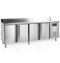 Tefcold Vrieswerkbank | 553L | 4 Deuren (1/1 GN) | -10°C/-20°C | Geforceerd | Achteropstand | Werkblad Afneembaar | 2230x700x880/980(h)mm 