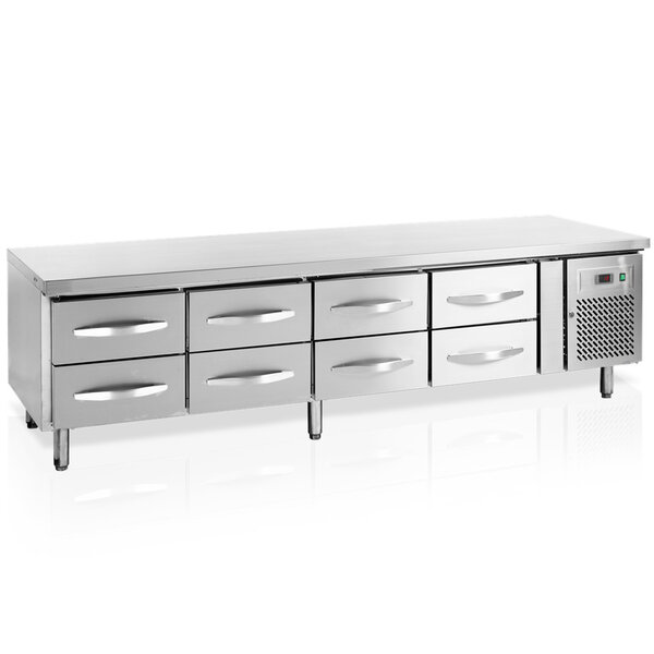 Koelwerkbank | Laag Model | 370L | 8 Laden (1/1 GN) | +2°C/+10°C | Geforceerd | 0.3kW | 2230x700x670(h)mm