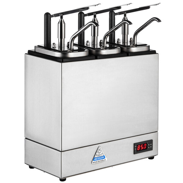 Verwarmde Sausdispenser | RVS | 3 NEOdis Dispensers (3x 3L) | ≤ 85°C | Instelbare Porties | 370x200x330(h)mm