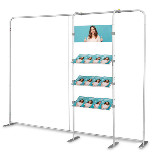 Schappensysteem | Luxus ATLANTIS Beurswanden | 3 Brochurehouders + Infopaneel | 750x310x2250(h)mm