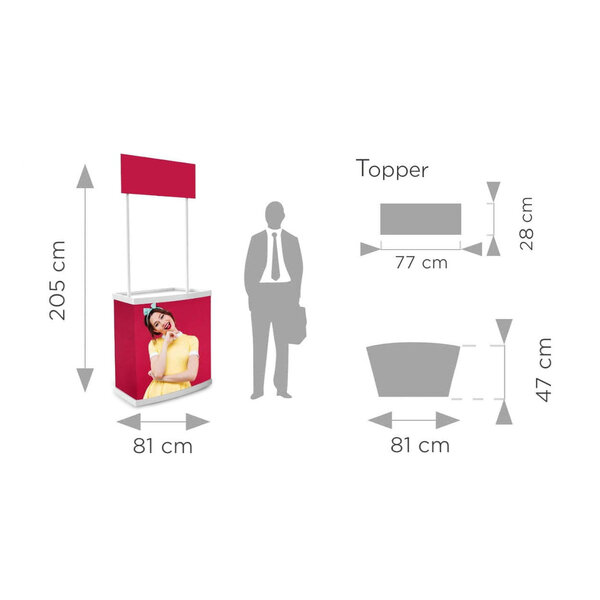 Counter + Banner | TOPPER | Demonteerbaar | Voor-/Zijkanten Beprintbaar | Incl. Draagtas | 810x470x2050(h)mm