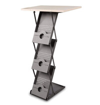 Luxus Folderstandaard + Counter | CONCORD | Staal/Hout | Donkergrijs/Naturel | Opvouwbaar | Enkelzijdig | 3x A4 | Incl. Koffer | 530x390x1010(h)mm