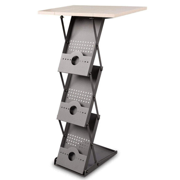 Folderstandaard + Counter | CONCORD | Staal/Hout | Donkergrijs/Naturel | Opvouwbaar | Enkelzijdig | 3x A4 | Incl. Koffer | 530x390x1010(h)mm