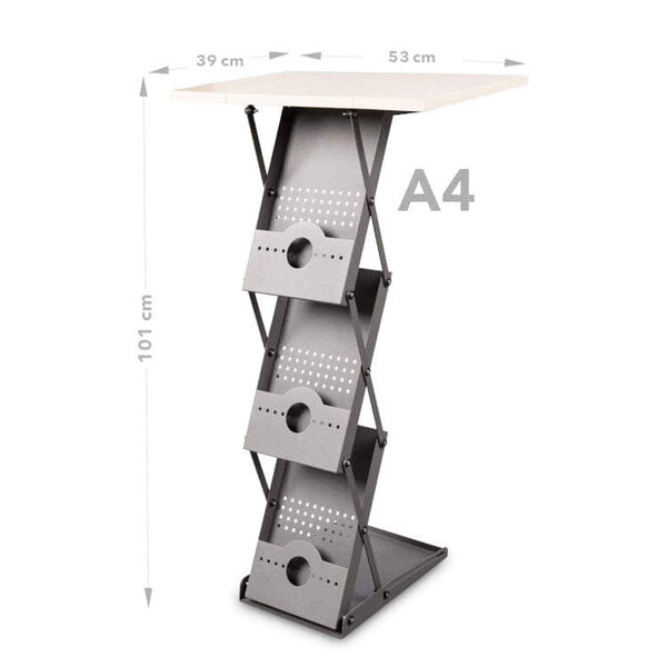 Folderstandaard + Counter | CONCORD | Staal/Hout | Donkergrijs/Naturel | Opvouwbaar | Enkelzijdig | 3x A4 | Incl. Koffer | 530x390x1010(h)mm
