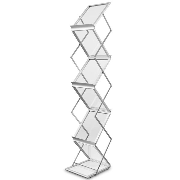 Folderstandaard | MONTANA | Staal/Aluminium | Zilvergrijs | Opvouwbaar | Dubbelzijdig | 6x A4 | Incl. Draagtas | 250x350x1460(h)mm