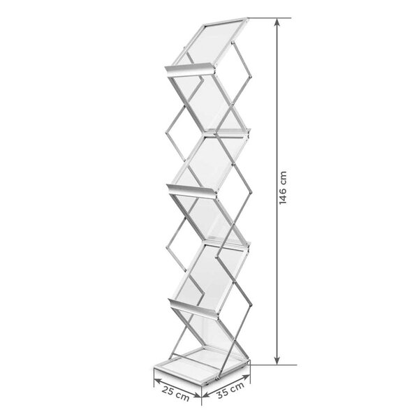 Folderstandaard | MONTANA | Staal/Aluminium | Zilvergrijs | Opvouwbaar | Dubbelzijdig | 6x A4 | Incl. Draagtas | 250x350x1460(h)mm