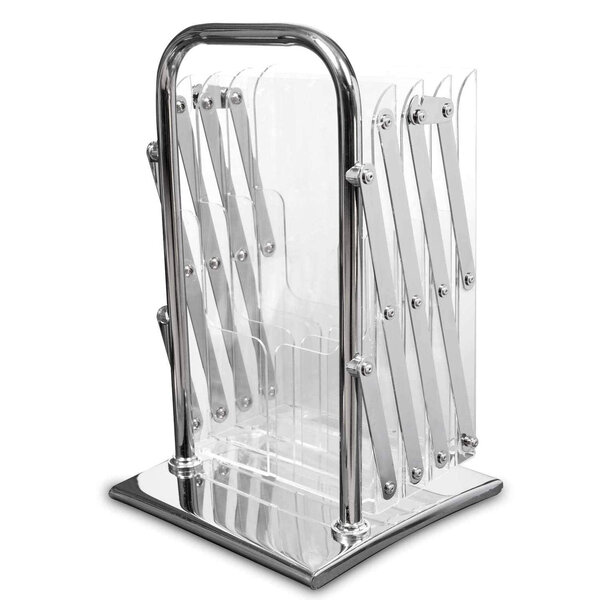 Folderstandaard | COLUMBIA | Verchroomd/Plexiglas | Inklapbaar | Enkelzijdig | 4x A4 | Incl. Rugtas | 260x270x1580(h)mm