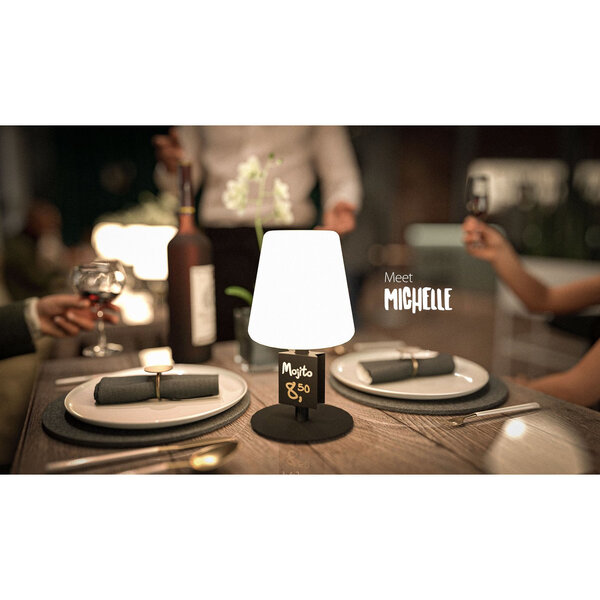 Tafellamp | MICHELLE | Zwart/Wit | Draadloos | Dimbaar LED | Stof-/Waterdicht | Clip-On Krijtbordjes | Ø155x175(h)mm