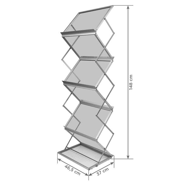 Folderstandaard | MONTANA | Staal/Aluminium | Zilvergrijs | Opvouwbaar | Dubbelzijdig | 6x A3 | Incl. Koffer | 465x370x1480(h)mm