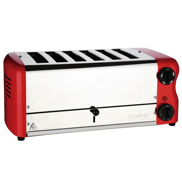 Broodrooster/Tosti-Apparaat | ESPRIT | RVS/Rood | 6 Sleuven | 2.6kW (230V) | Incl. Tostiklemmen | 508x237x207(h)mm