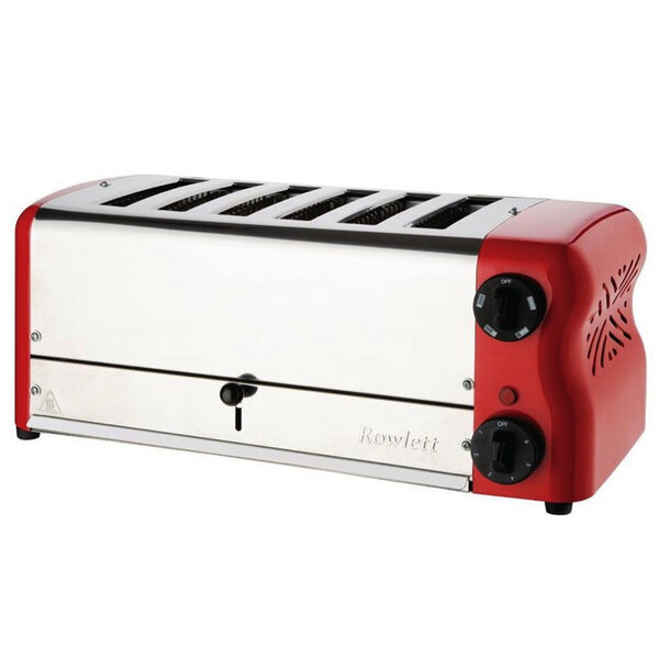 Broodrooster/Tosti-Apparaat | ESPRIT | RVS/Rood | 6 Sleuven | 2.6kW (230V) | Incl. Tostiklemmen | 508x237x207(h)mm