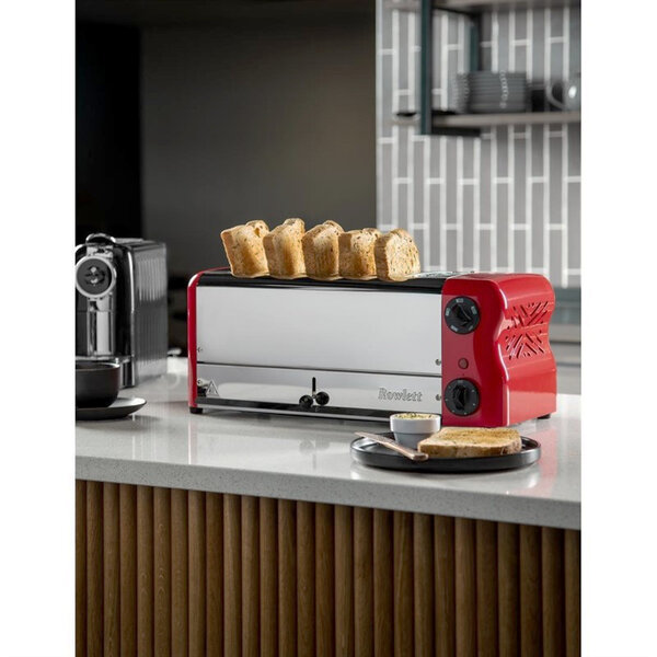 Broodrooster/Tosti-Apparaat | ESPRIT | RVS/Rood | 6 Sleuven | 2.6kW (230V) | Incl. Tostiklemmen | 508x237x207(h)mm