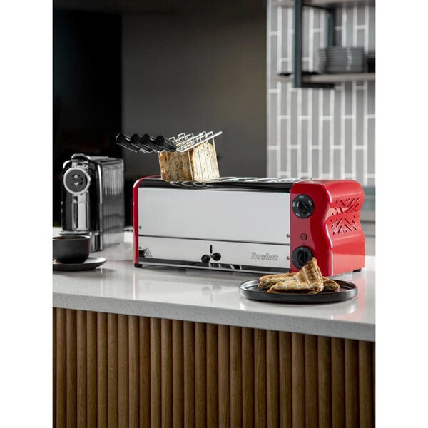 Broodrooster/Tosti-Apparaat | ESPRIT | RVS/Rood | 6 Sleuven | 2.6kW (230V) | Incl. Tostiklemmen | 508x237x207(h)mm