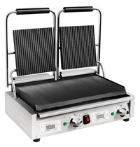 Buffalo Contact-/Paninigrill | Dubbel | Glad/Gegroefd Oppervlak 470x226 (Gietijzer) | 100°C/300°C | 2.9kW (230V) | Timer | 550x395x210(h)mm