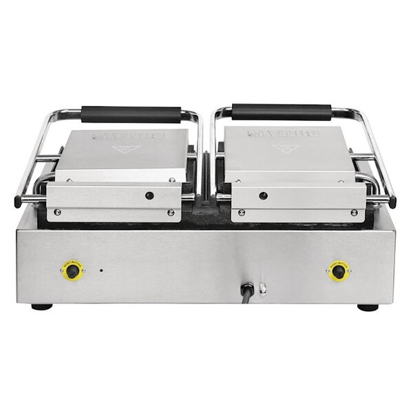 Contact-/Paninigrill | Dubbel | Glad/Gegroefd Oppervlak 470x226 (Gietijzer) | 100°C/300°C | 2.9kW (230V) | Timer | 550x395x210(h)mm