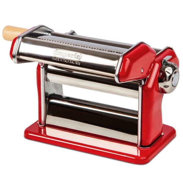 Pastamachine | Rood | Cap. 150mm | Incl. 3 Snijders (Fettuccine, Tagliatelle, Spaghetti) | 185x175x205(h)mm