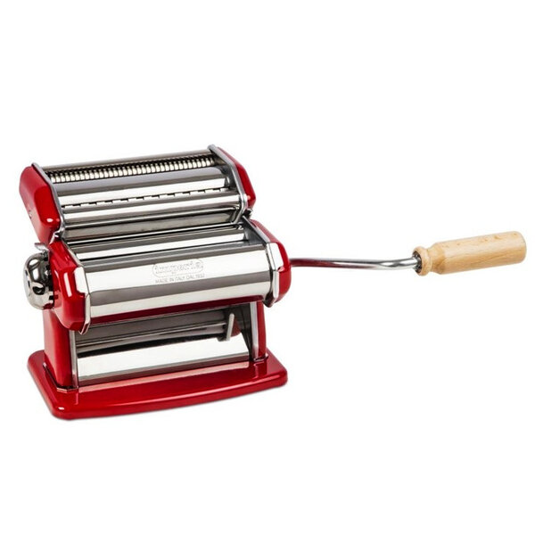 Pastamachine | Rood | Cap. 150mm | Incl. 3 Snijders (Fettuccine, Tagliatelle, Spaghetti) | 185x175x205(h)mm